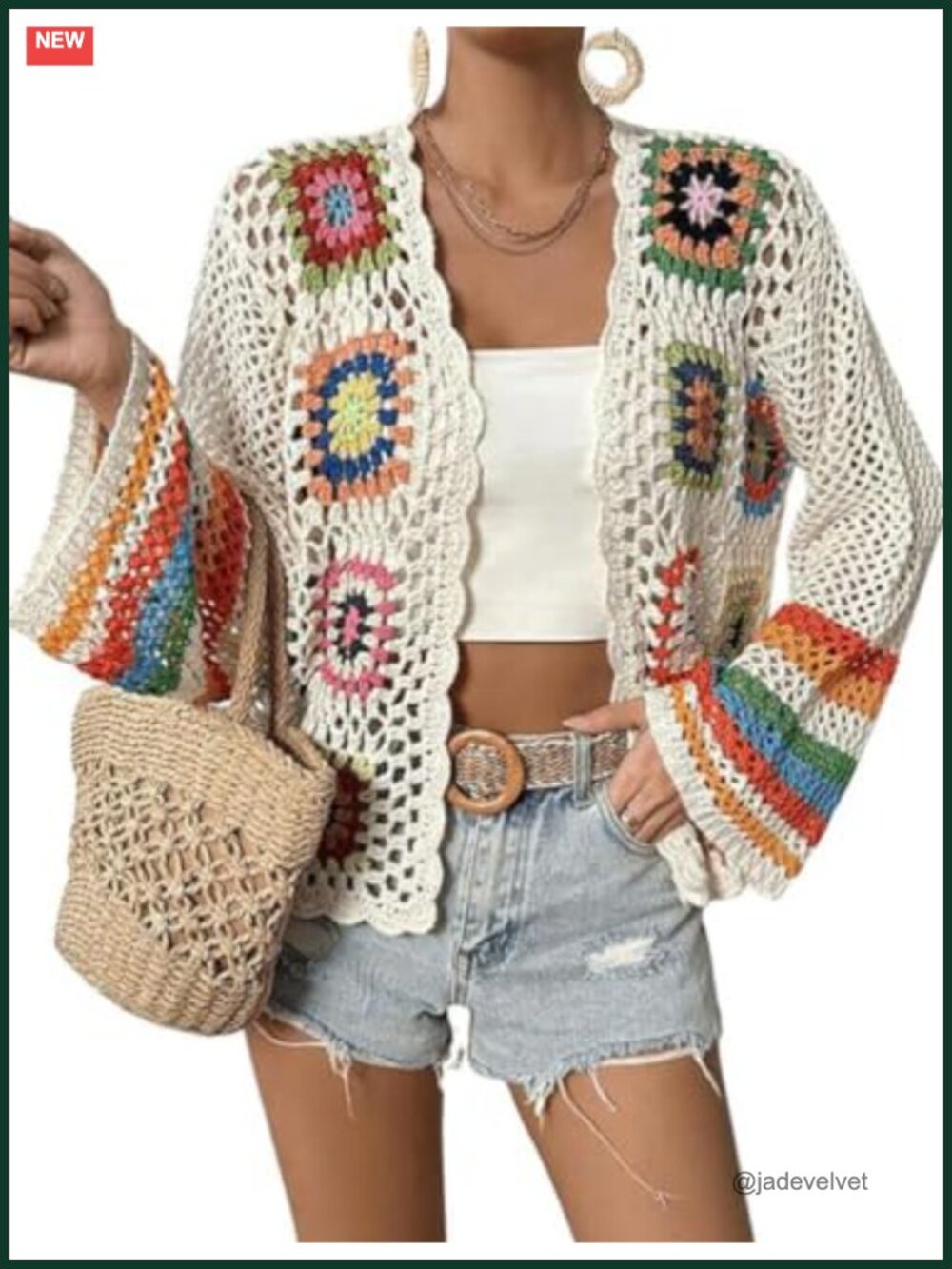 Crochet Cardigan Sweater Boho Open Front Long Sleeve Knit Women's Spring Summer